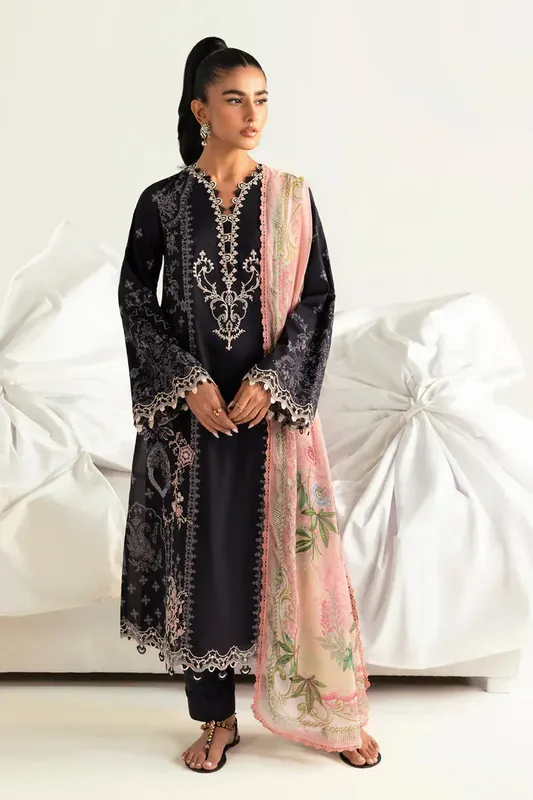 Qalamkar Q Prints 2025 Black Chiffon – view 1 – Poshaq