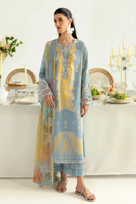 Qalamkar Q Prints 2025 Ice Blue Chiffon – view 1 – Poshaq