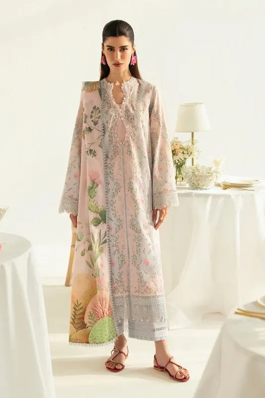 Qalamkar Q Prints 2025 Pastel Pink Lawn – view 1 – Poshaq