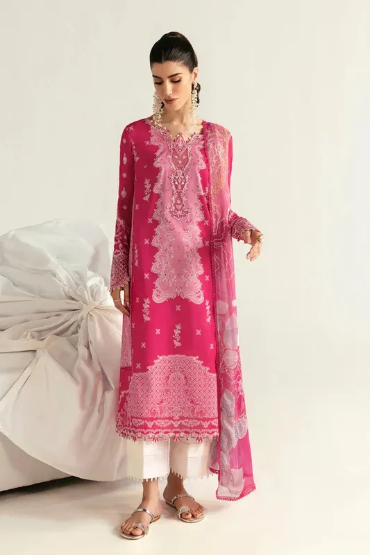 Qalamkar Q Prints 2025 Hot Pink Chiffon – view 1 – Poshaq