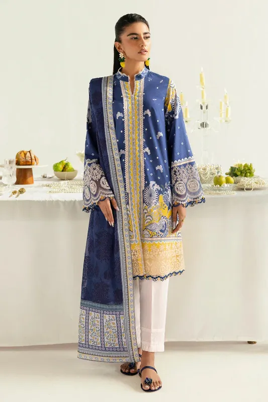 Qalamkar Q Prints 2025 Navy Blue Chiffon – view 1 – Poshaq