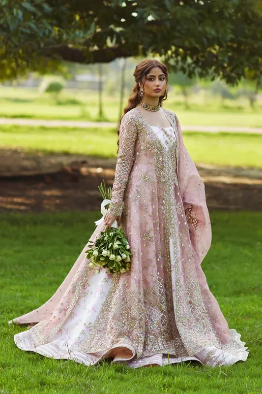 Qalamkar Shadmani Luxury Formals Pale Pink Organza – view 1 – Poshaq