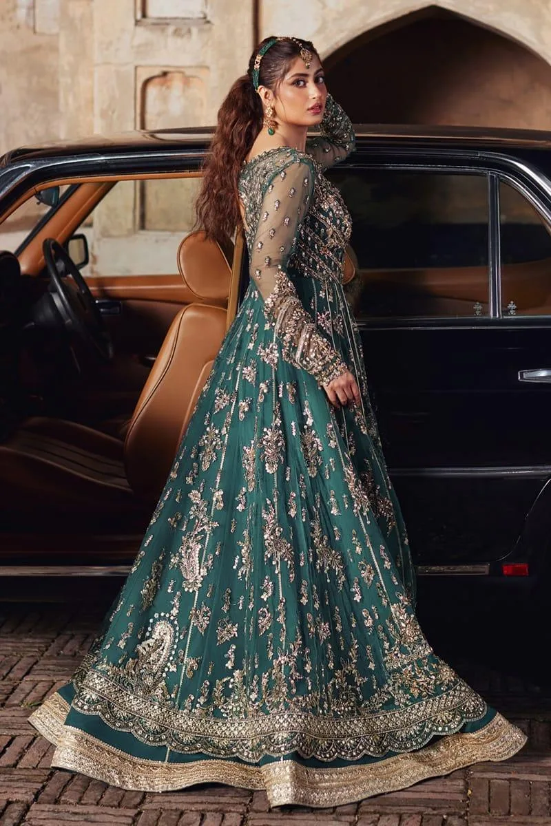 Qalamkar Shadmani Luxury Formals Dark Teal Green Raw Silk – view 2 – Poshaq