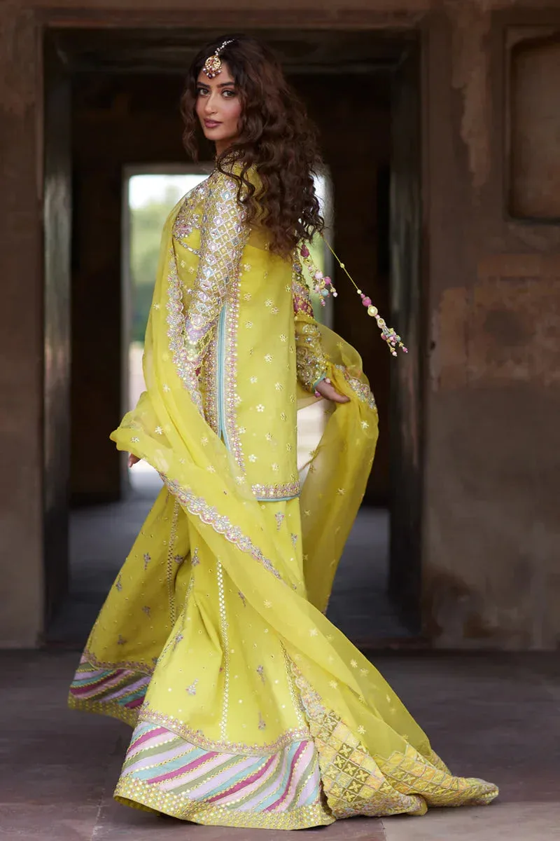 Qalamkar Shadmani Luxury Formals Maize Yellow Raw Silk – view 2 – Poshaq
