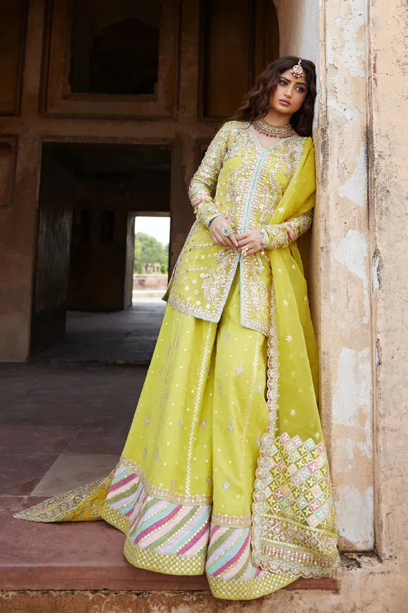 Qalamkar Shadmani Luxury Formals Maize Yellow Raw Silk – view 4 – Poshaq