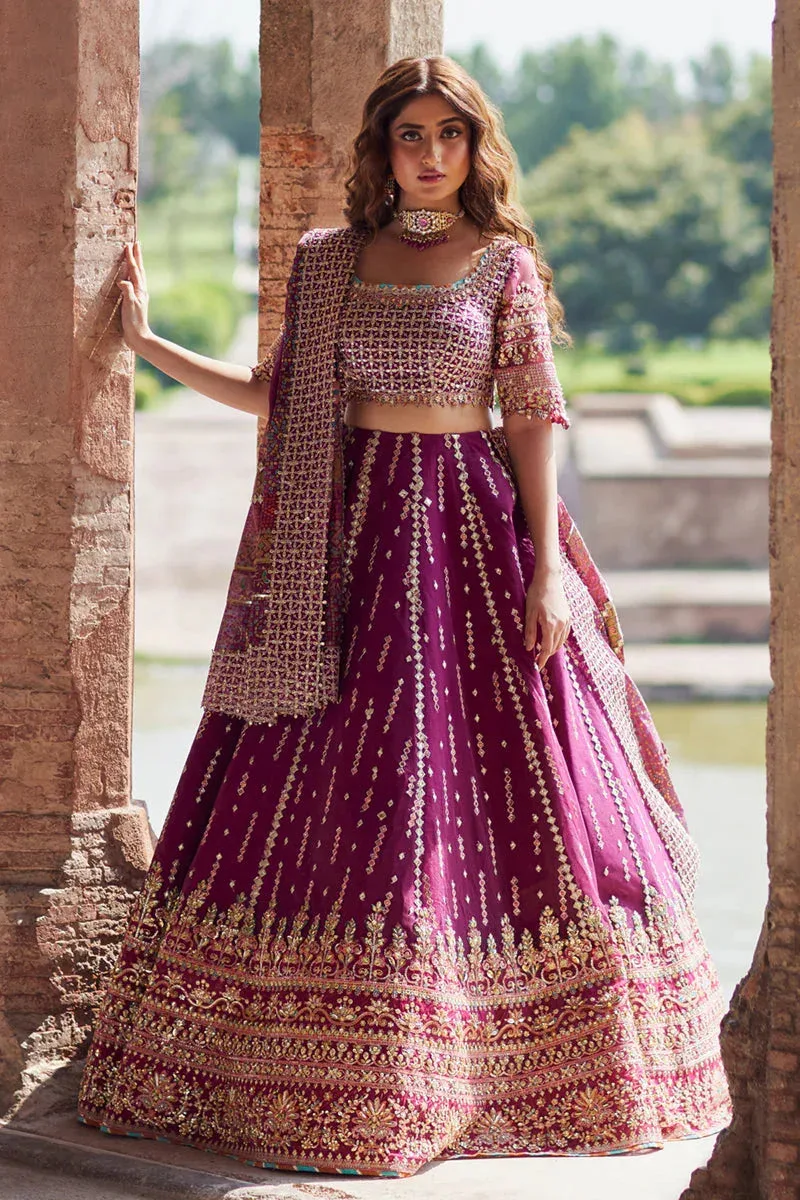 Qalamkar Shadmani Luxury Formals Plum Raw Silk – view 1 – Poshaq