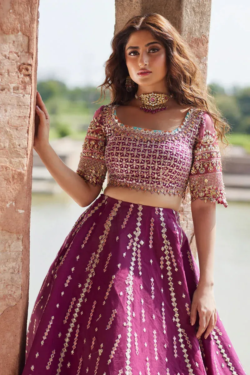 Qalamkar Shadmani Luxury Formals Plum Raw Silk – view 3 – Poshaq
