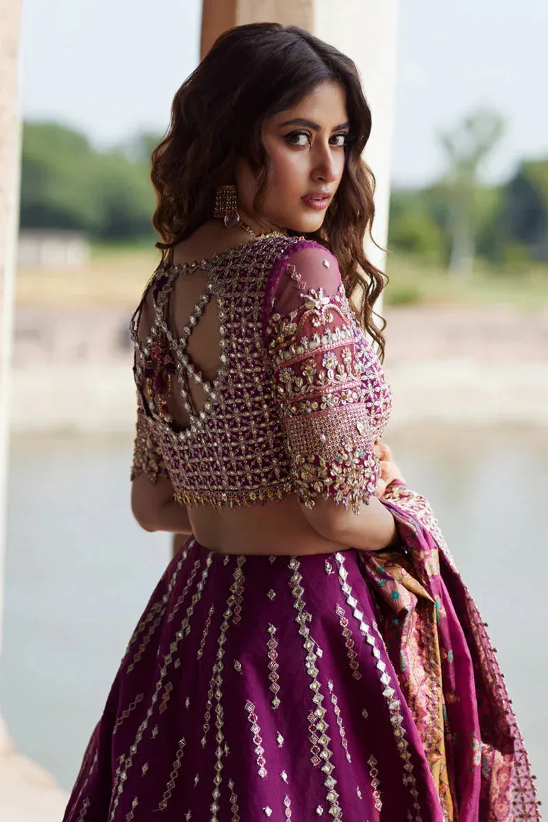 Qalamkar Shadmani Luxury Formals Plum Raw Silk – view 4 – Poshaq