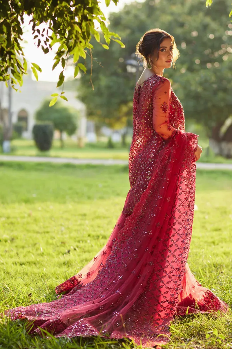Qalamkar Shadmani Luxury Formals Haute Red Raw Silk – view 2 – Poshaq