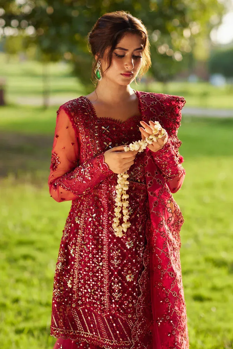 Qalamkar Shadmani Luxury Formals Haute Red Raw Silk – view 3 – Poshaq