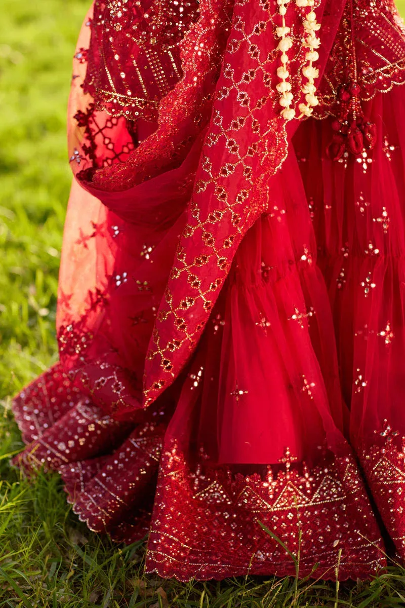 Qalamkar Shadmani Luxury Formals Haute Red Raw Silk – view 4 – Poshaq
