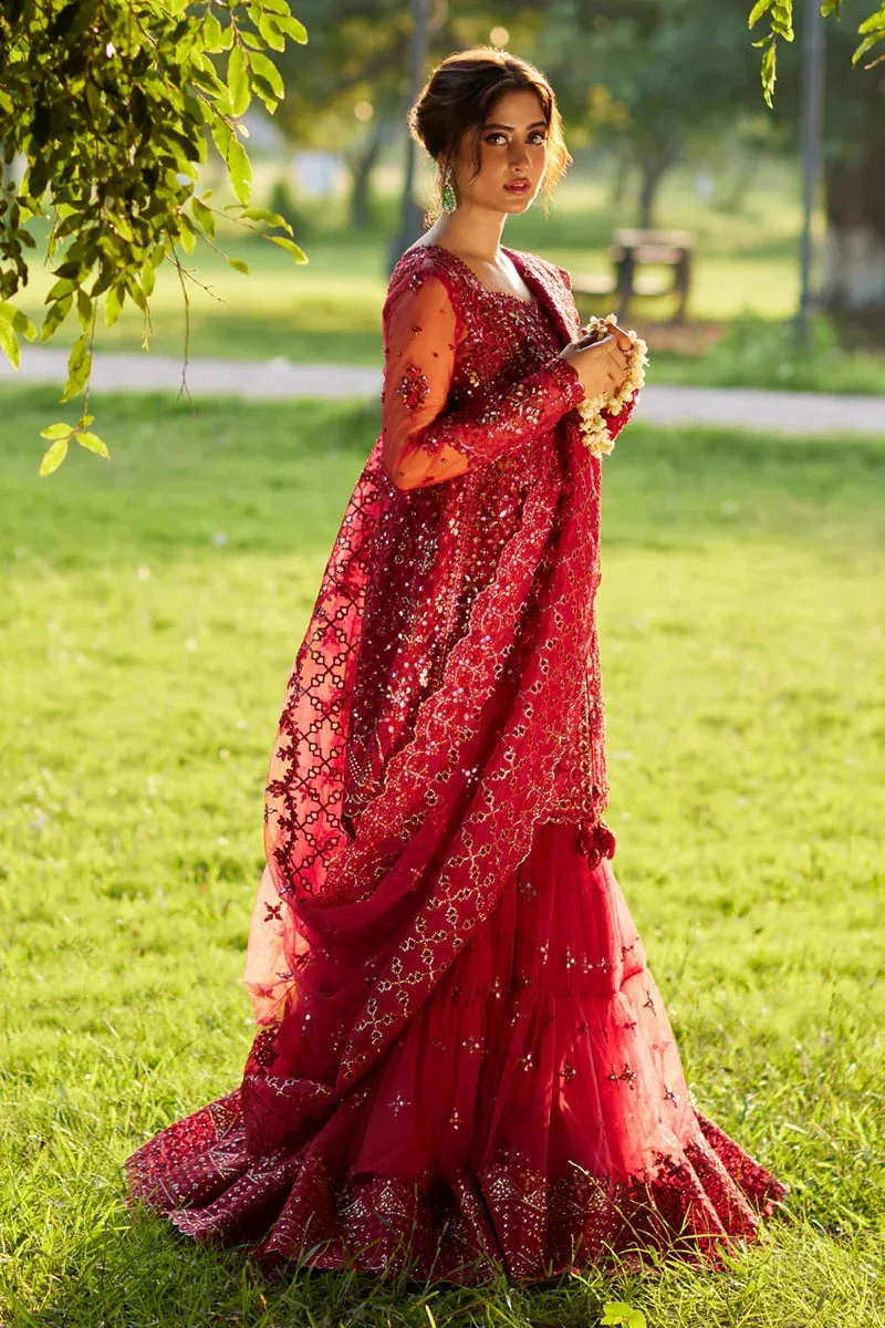 Qalamkar Shadmani Luxury Formals Haute Red Raw Silk – view 5 – Poshaq
