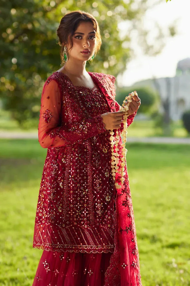 Qalamkar Shadmani Luxury Formals Haute Red Raw Silk – view 6 – Poshaq