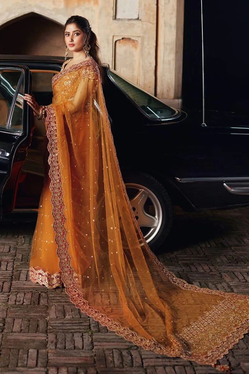 Qalamkar Shadmani Luxury Formals Orange Raw Silk – view 2 – Poshaq