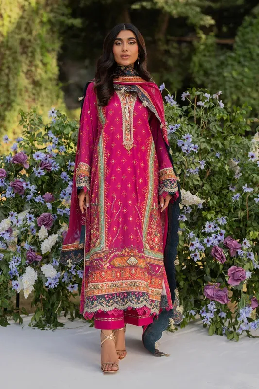 Qalamkar Luxe Silk Candy Pink Raw Silk – view 1 – Poshaq