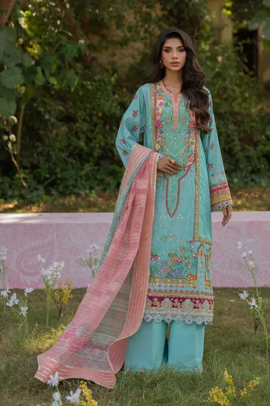 Qalamkar Luxe Silk Light Blue Raw Silk – view 1 – Poshaq