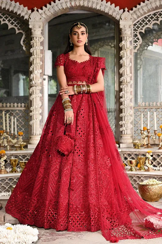 Qalamkar Singhar Wedding Collection Red Raw Silk – view 1 – Poshaq