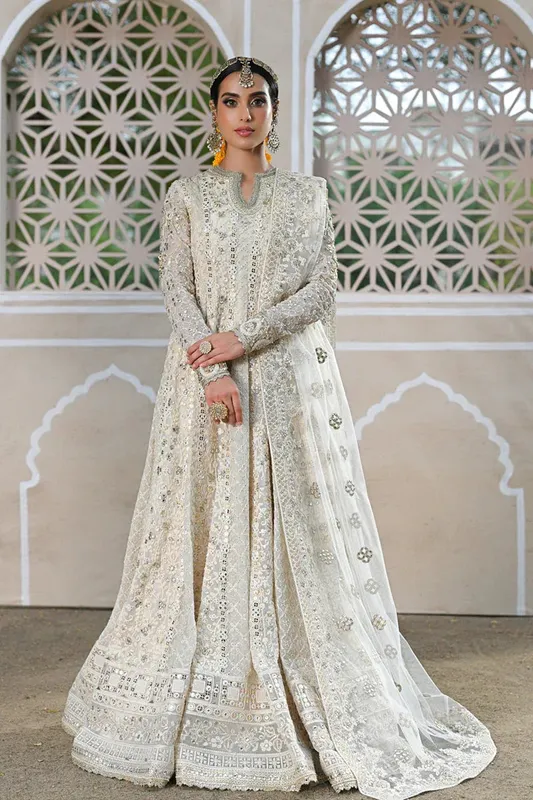 Qalamkar Singhar Wedding Collection Off White Raw Silk – view 1 – Poshaq
