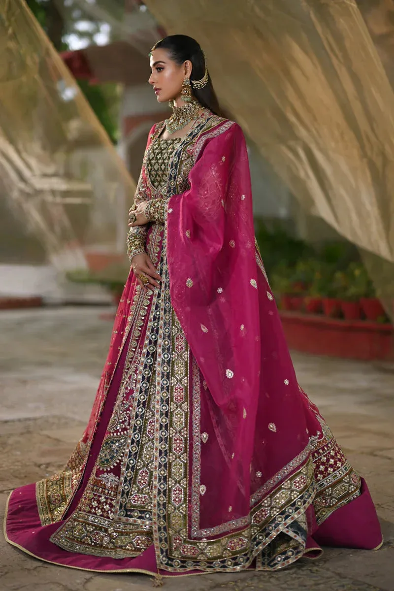 Qalamkar Singhar Wedding Collection Magenta Net – view 2 – Poshaq