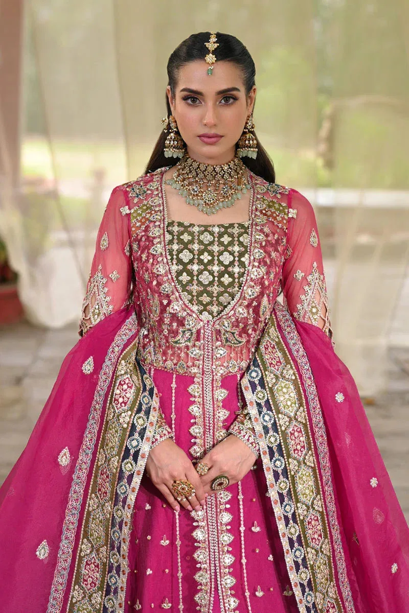 Qalamkar Singhar Wedding Collection Magenta Net – view 3 – Poshaq