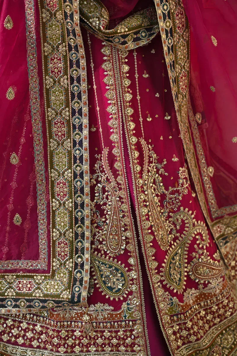 Qalamkar Singhar Wedding Collection Magenta Net – view 4 – Poshaq