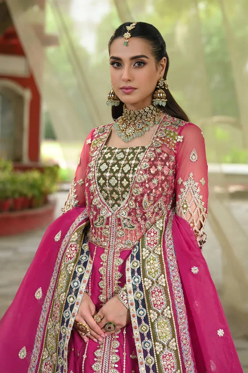 Qalamkar Singhar Wedding Collection Magenta Net – view 5 – Poshaq
