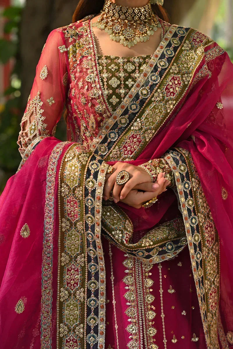 Qalamkar Singhar Wedding Collection Magenta Net – view 6 – Poshaq