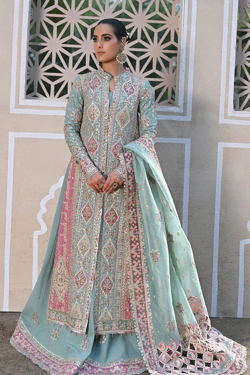Qalamkar Singhar Wedding Collection Blue Raw Silk – view 1 – Poshaq