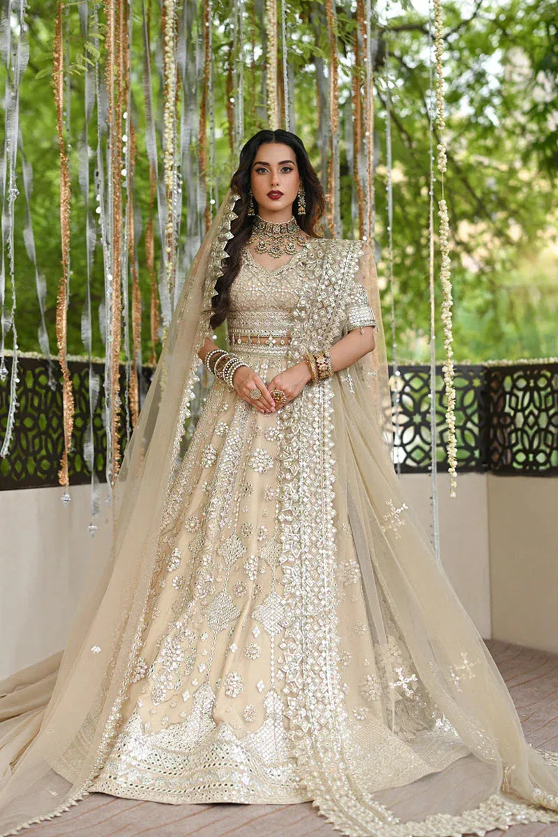 Qalamkar Singhar Wedding Collection Ivory Raw Silk – view 1 – Poshaq