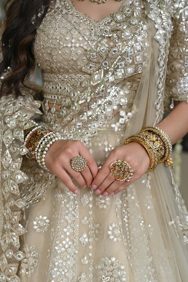 Qalamkar Singhar Wedding Collection Ivory Raw Silk – view 5 – Poshaq