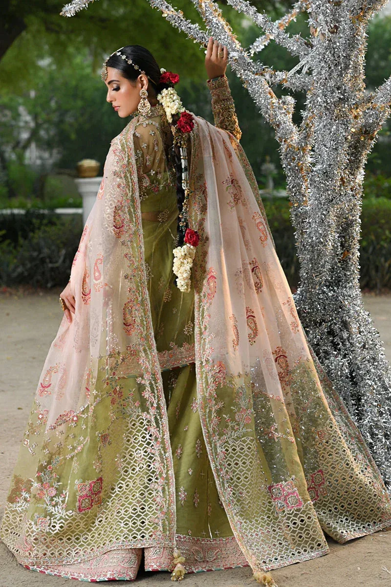 Qalamkar Singhar Wedding Collection Green Raw Silk – view 2 – Poshaq