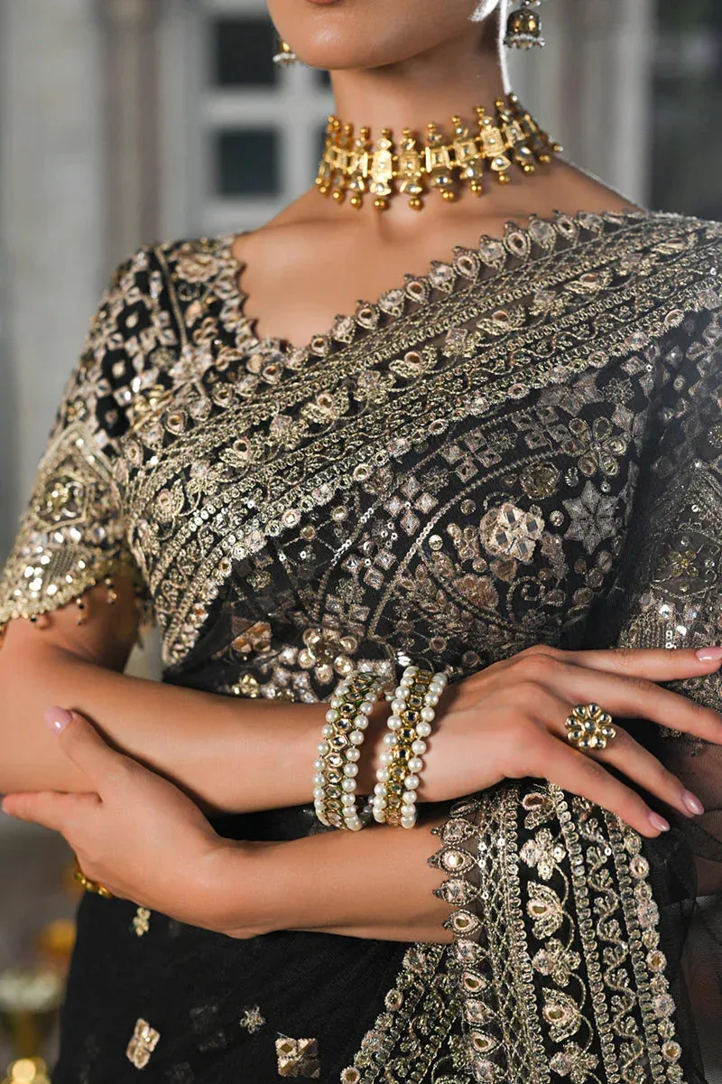 Qalamkar Singhar Wedding Collection Black Raw Silk – view 3 – Poshaq