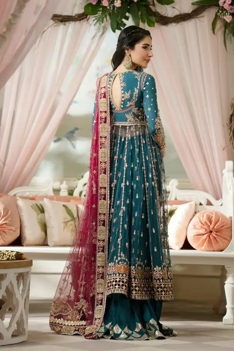Qalamkar Dilnaz Wedding Formals Teal Raw Silk – view 3 – Poshaq