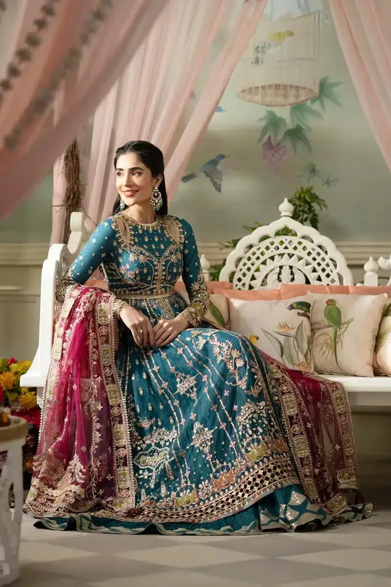 Qalamkar Dilnaz Wedding Formals Teal Raw Silk – view 4 – Poshaq