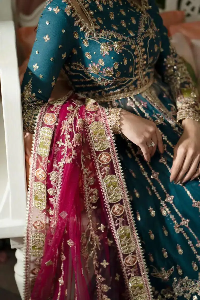 Qalamkar Dilnaz Wedding Formals Teal Raw Silk – view 5 – Poshaq