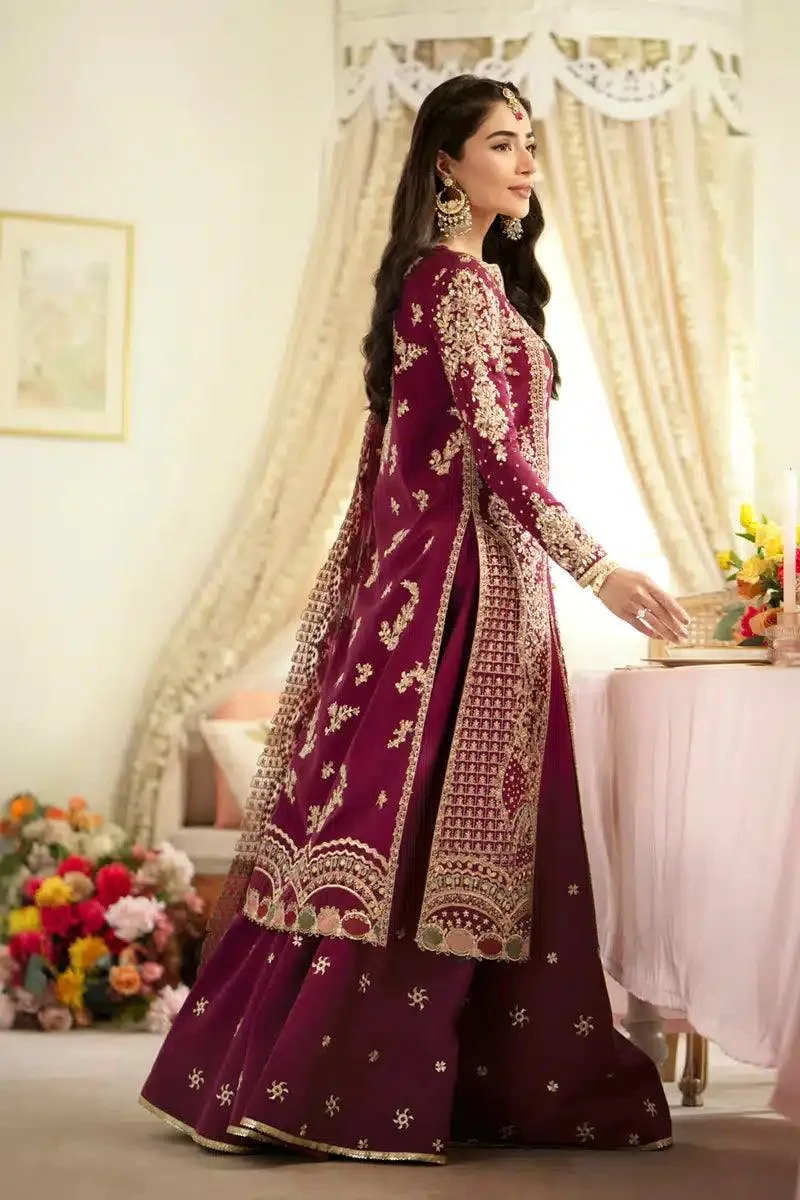 Qalamkar Dilnaz Wedding Formals Magenta Raw Silk – view 2 – Poshaq