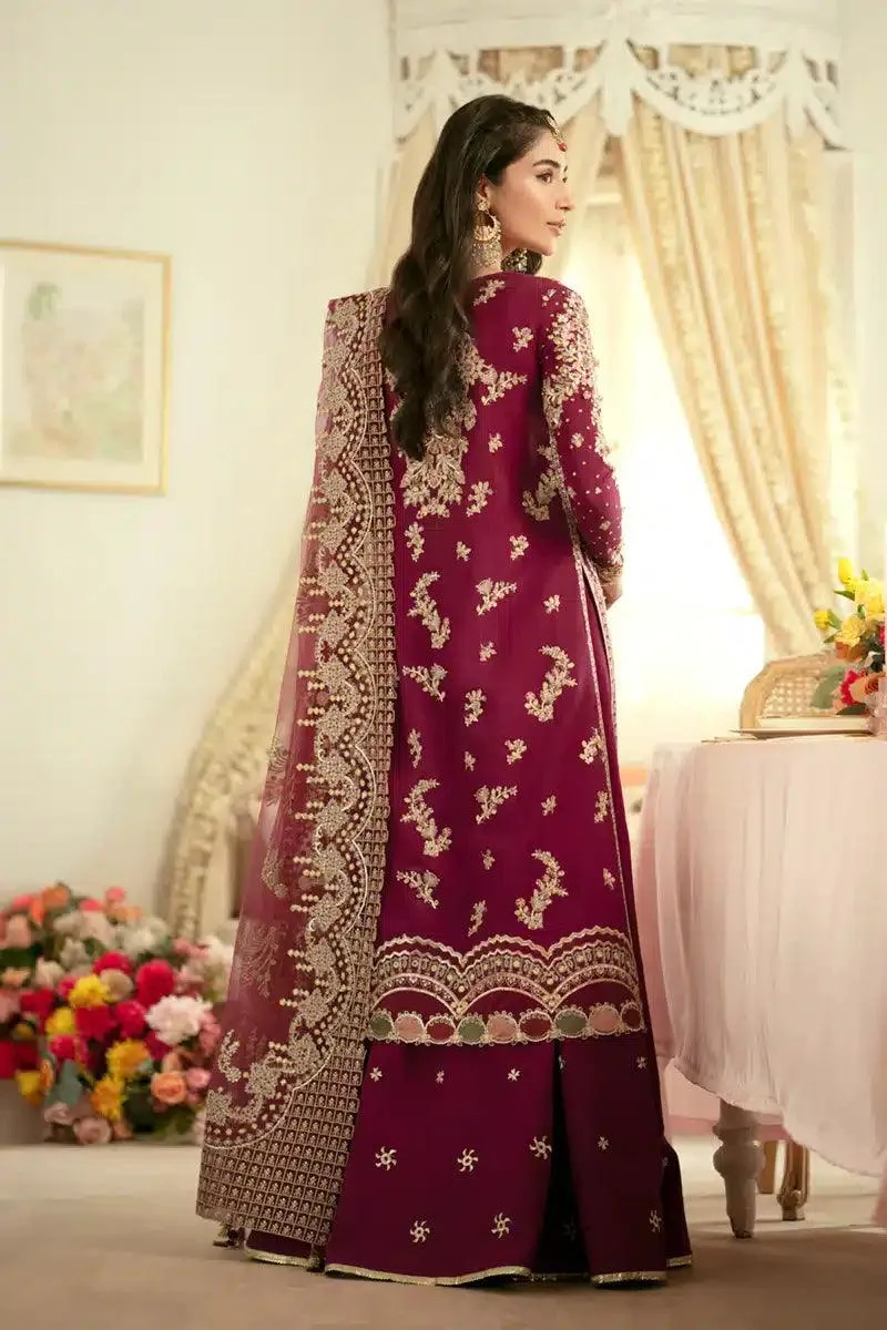 Qalamkar Dilnaz Wedding Formals Magenta Raw Silk – view 3 – Poshaq