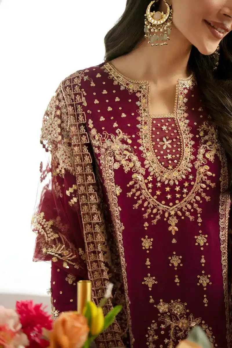 Qalamkar Dilnaz Wedding Formals Magenta Raw Silk – view 4 – Poshaq