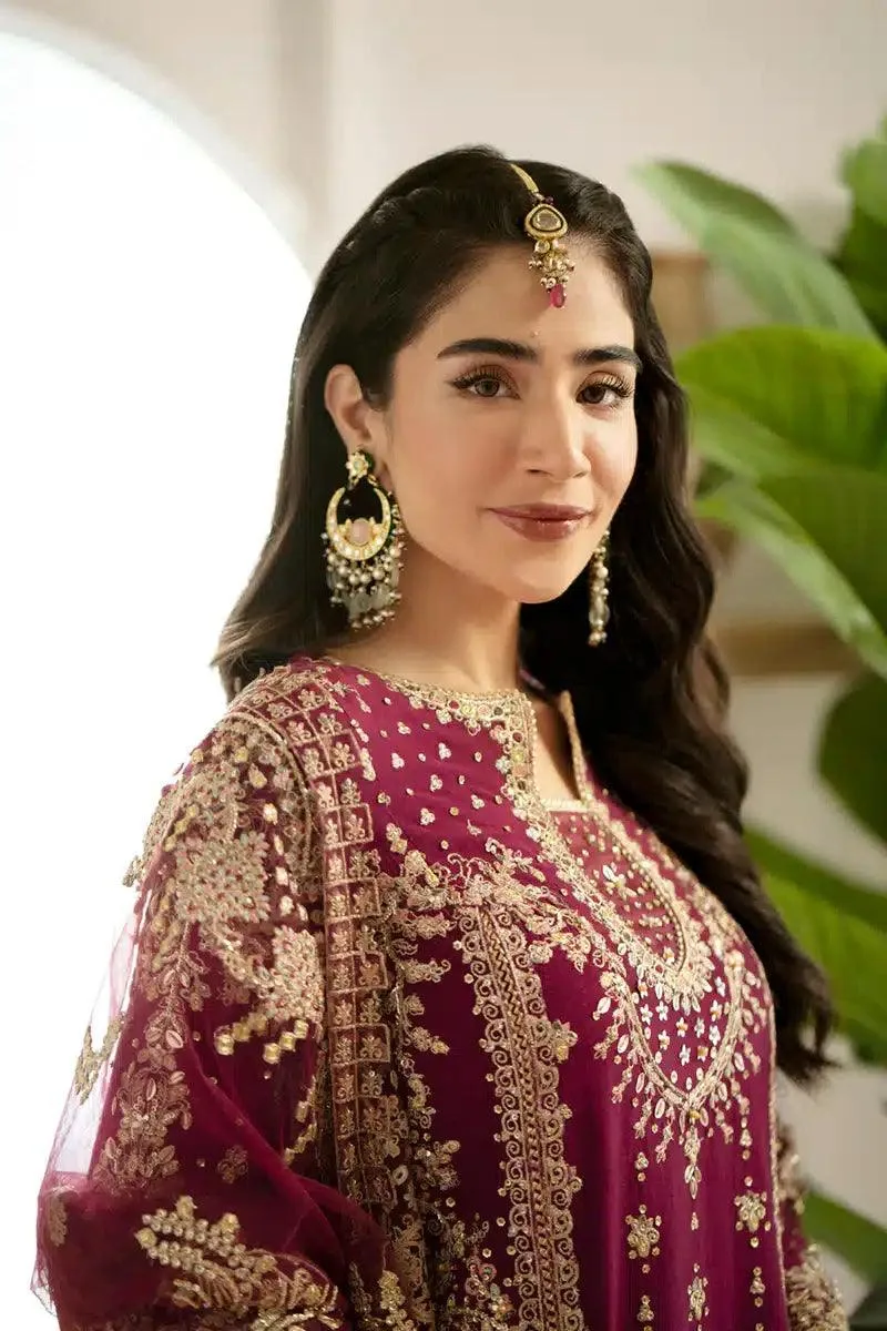 Qalamkar Dilnaz Wedding Formals Magenta Raw Silk – view 5 – Poshaq
