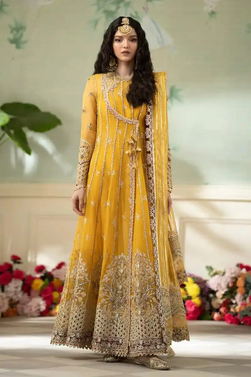 Qalamkar Dilnaz Wedding Formals Yellow Raw Silk – view 1 – Poshaq