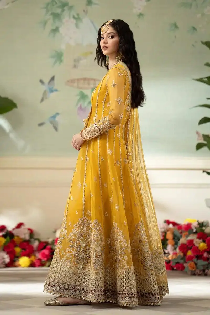 Qalamkar Dilnaz Wedding Formals Yellow Raw Silk – view 2 – Poshaq