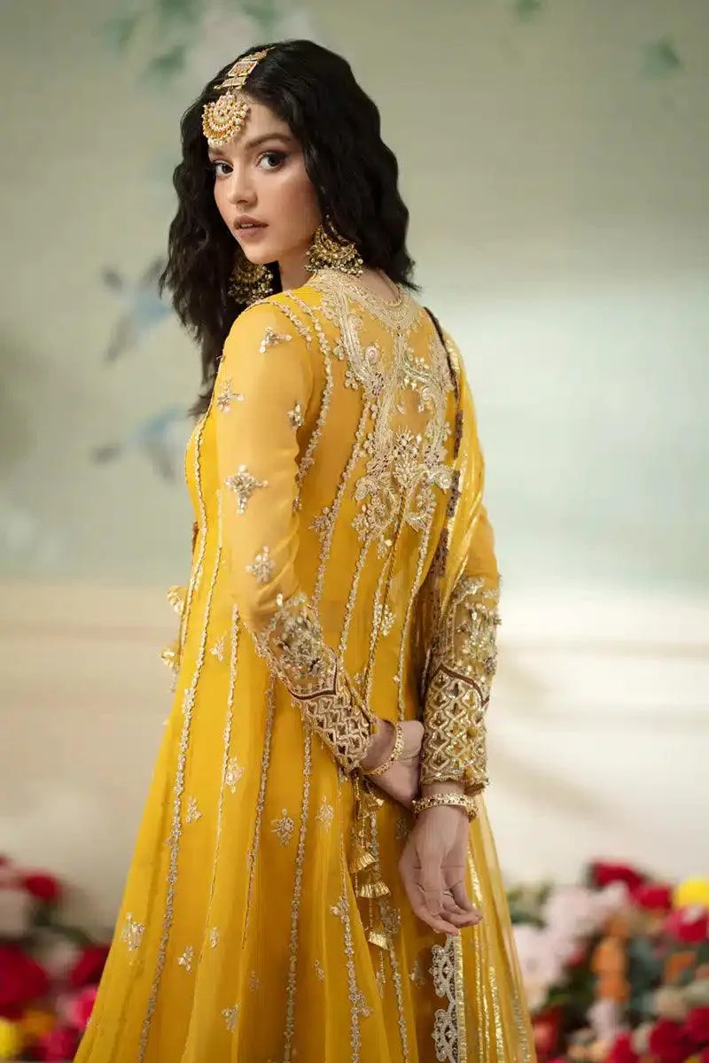 Qalamkar Dilnaz Wedding Formals Yellow Raw Silk – view 3 – Poshaq