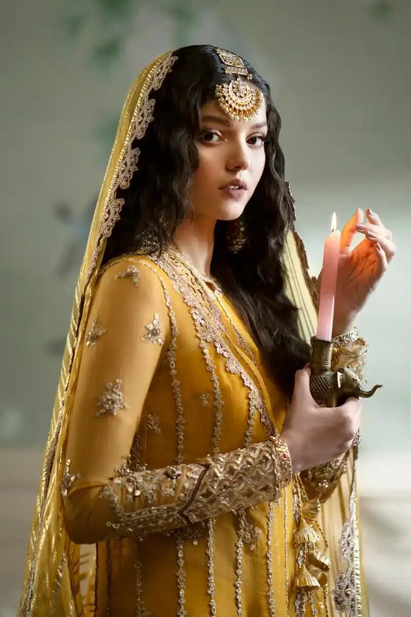 Qalamkar Dilnaz Wedding Formals Yellow Raw Silk – view 5 – Poshaq