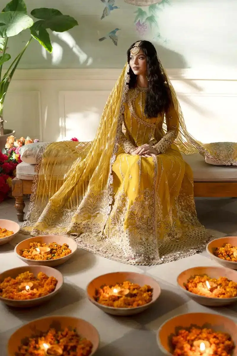 Qalamkar Dilnaz Wedding Formals Yellow Raw Silk – view 6 – Poshaq
