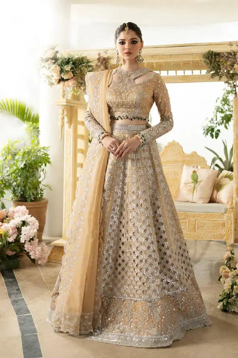 Qalamkar Dilnaz Wedding Formals Gold Raw Silk – view 2 – Poshaq