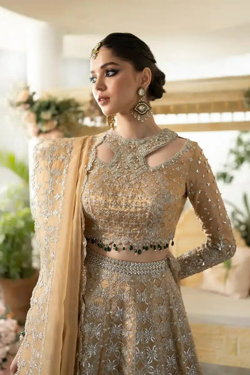 Qalamkar Dilnaz Wedding Formals Gold Raw Silk – view 3 – Poshaq