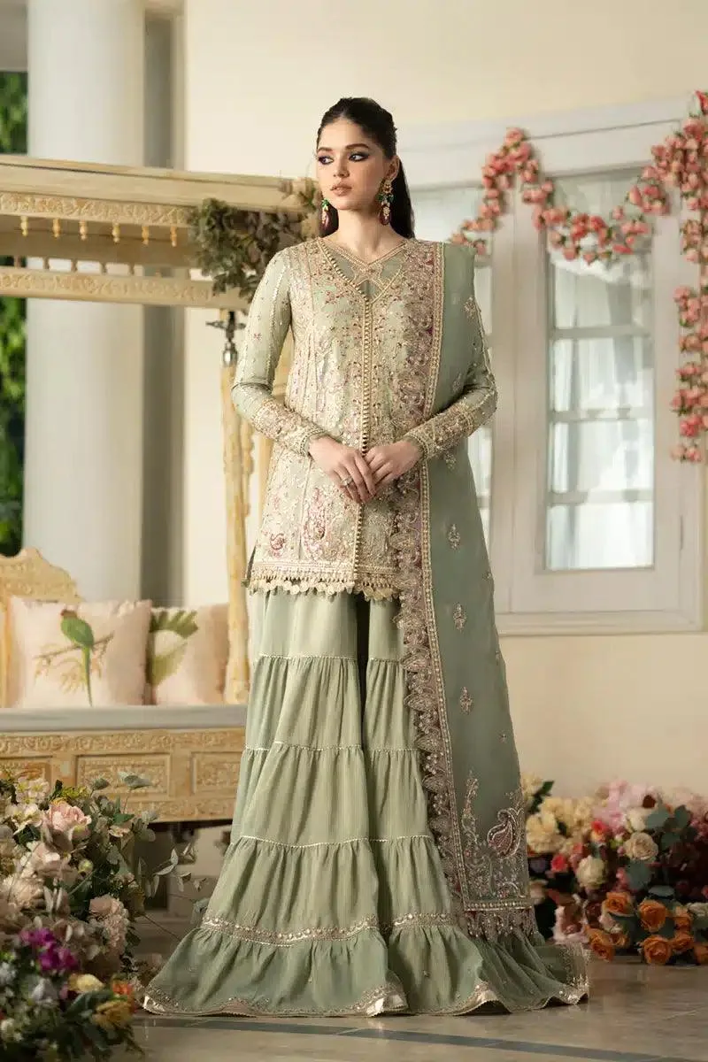 Qalamkar Dilnaz Wedding Formals Green Raw Silk – view 1 – Poshaq