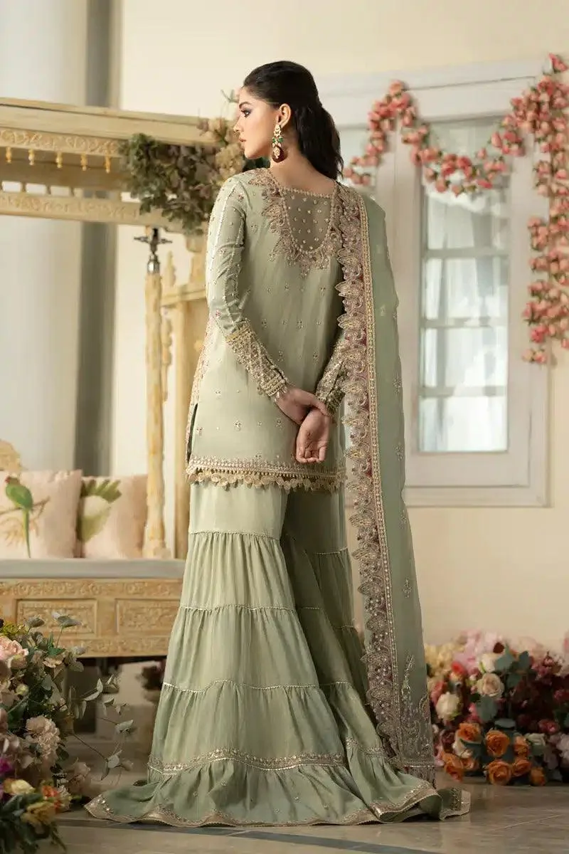 Qalamkar Dilnaz Wedding Formals Green Raw Silk – view 3 – Poshaq