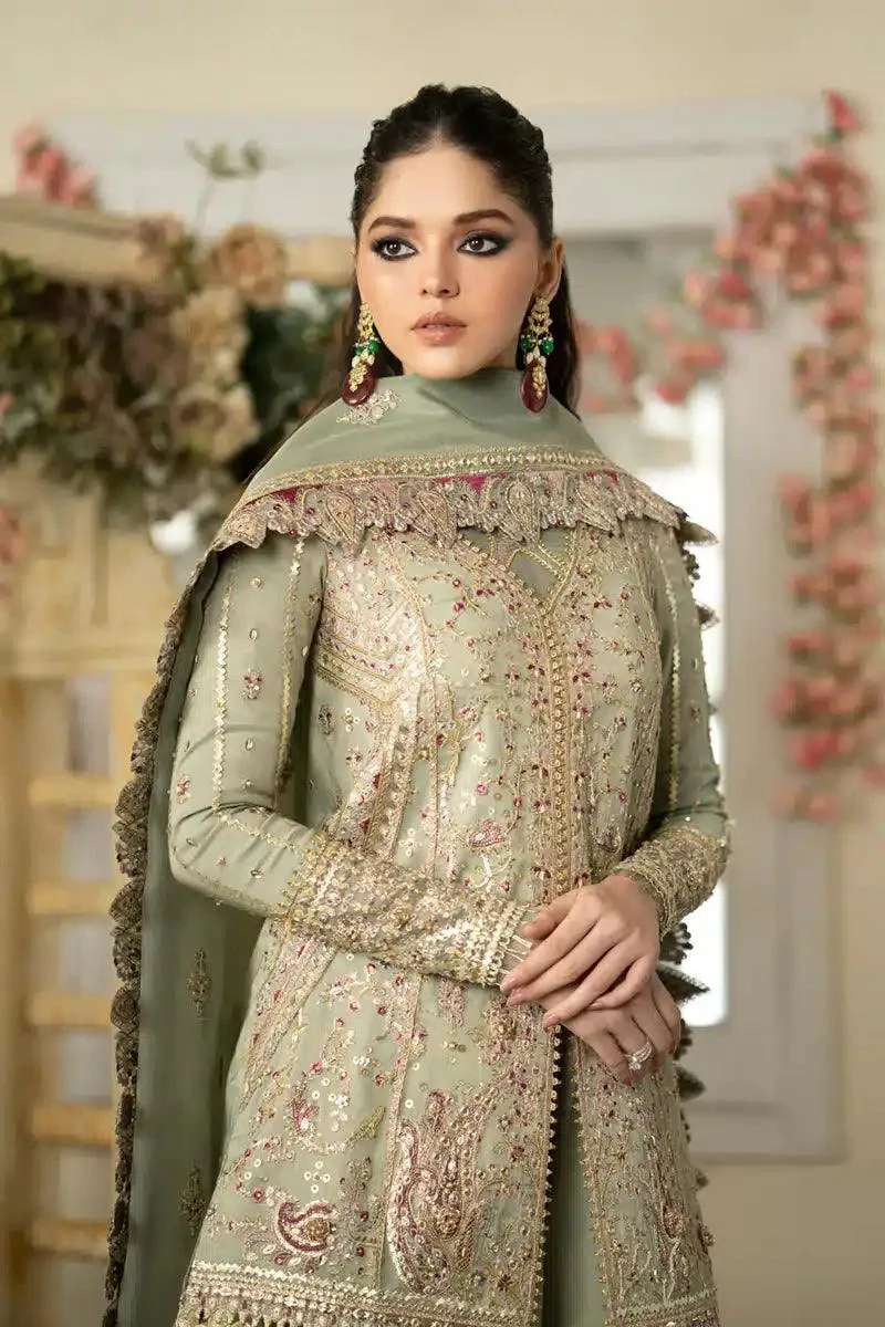 Qalamkar Dilnaz Wedding Formals Green Raw Silk – view 4 – Poshaq