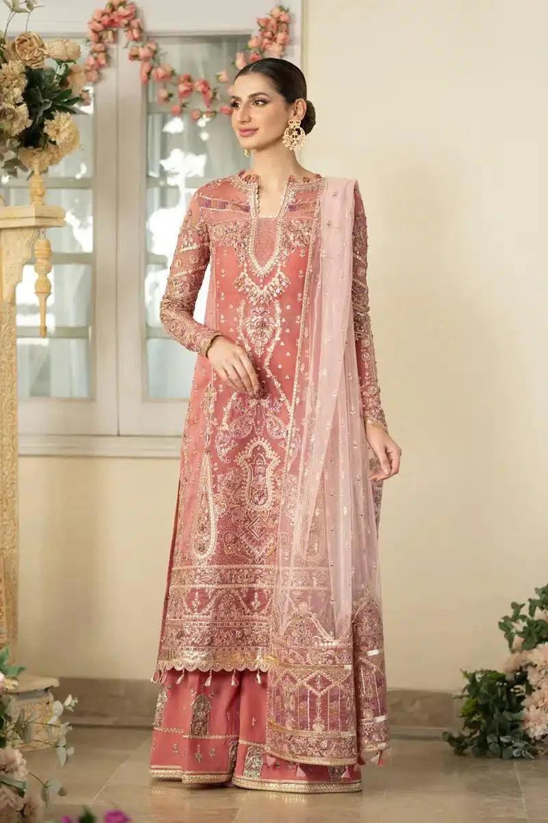 Qalamkar Dilnaz Wedding Formals Pink Raw Silk – view 1 – Poshaq